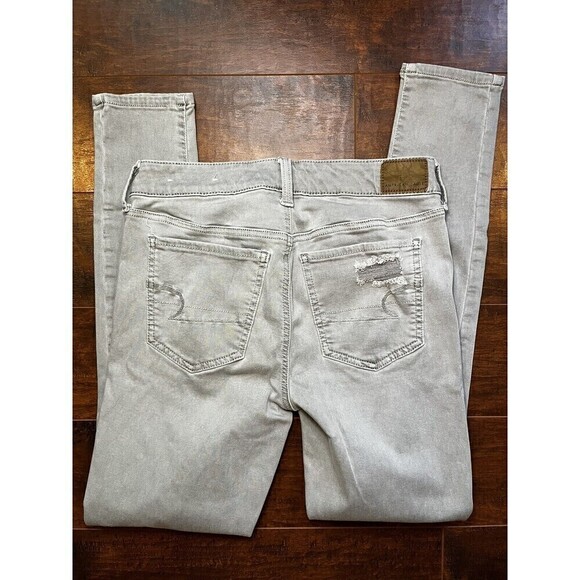 American Eagle Next Level Stretch Gray Distressed Jegging Skinny Jean Sz 6 - Picture 6 of 7